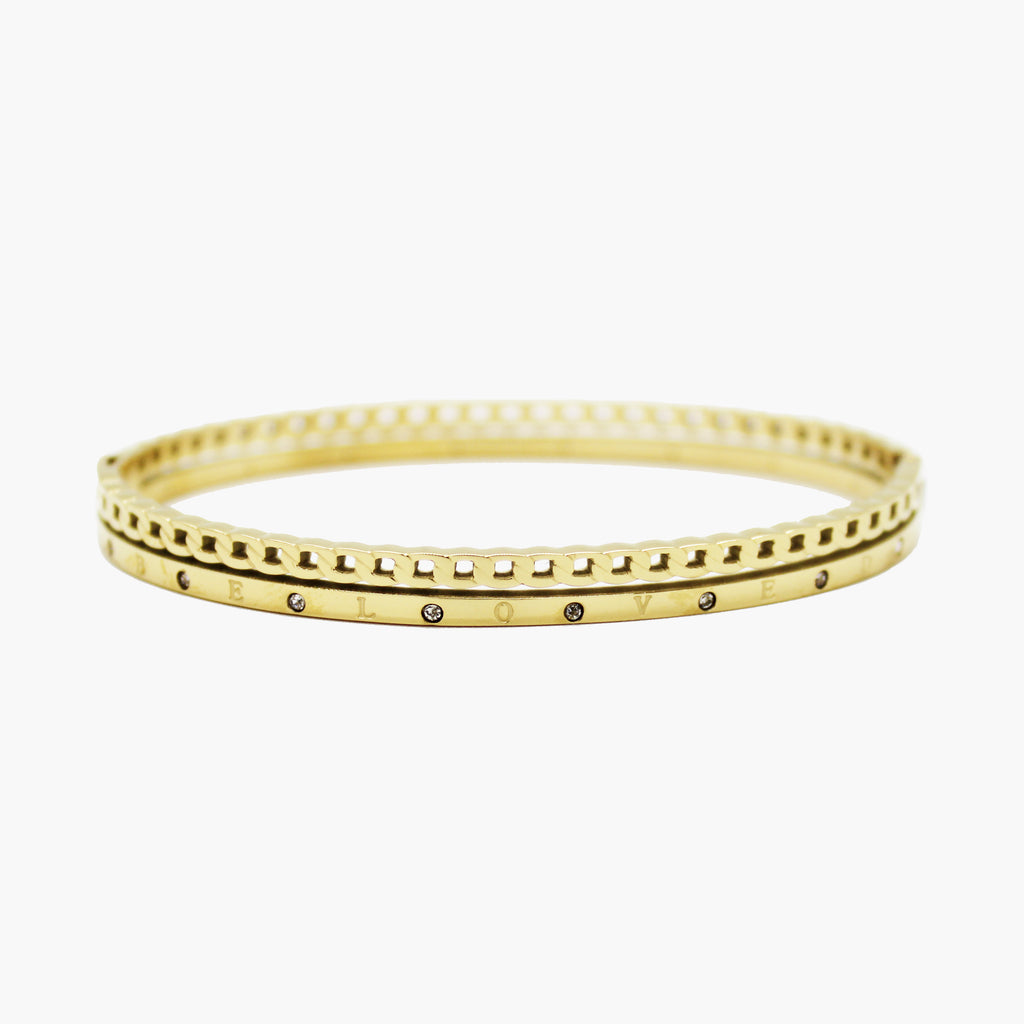 Brazalete gold bangle troquelado con circones