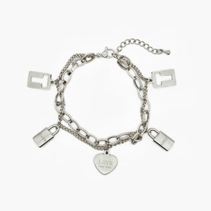 Brazalete silver cadena y love charms