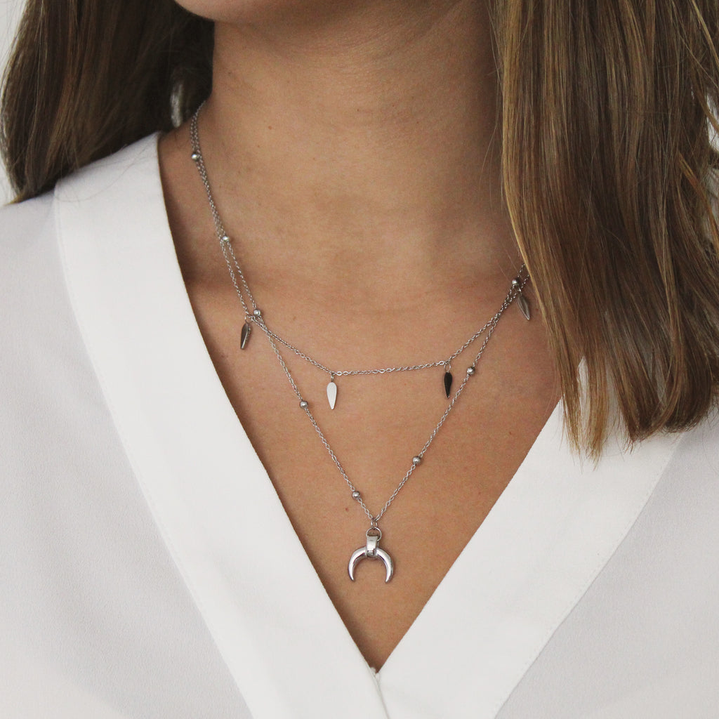 Cadena silver doble con luna