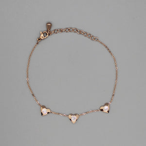 Brazalete de cadena rose gold con corazones y circones