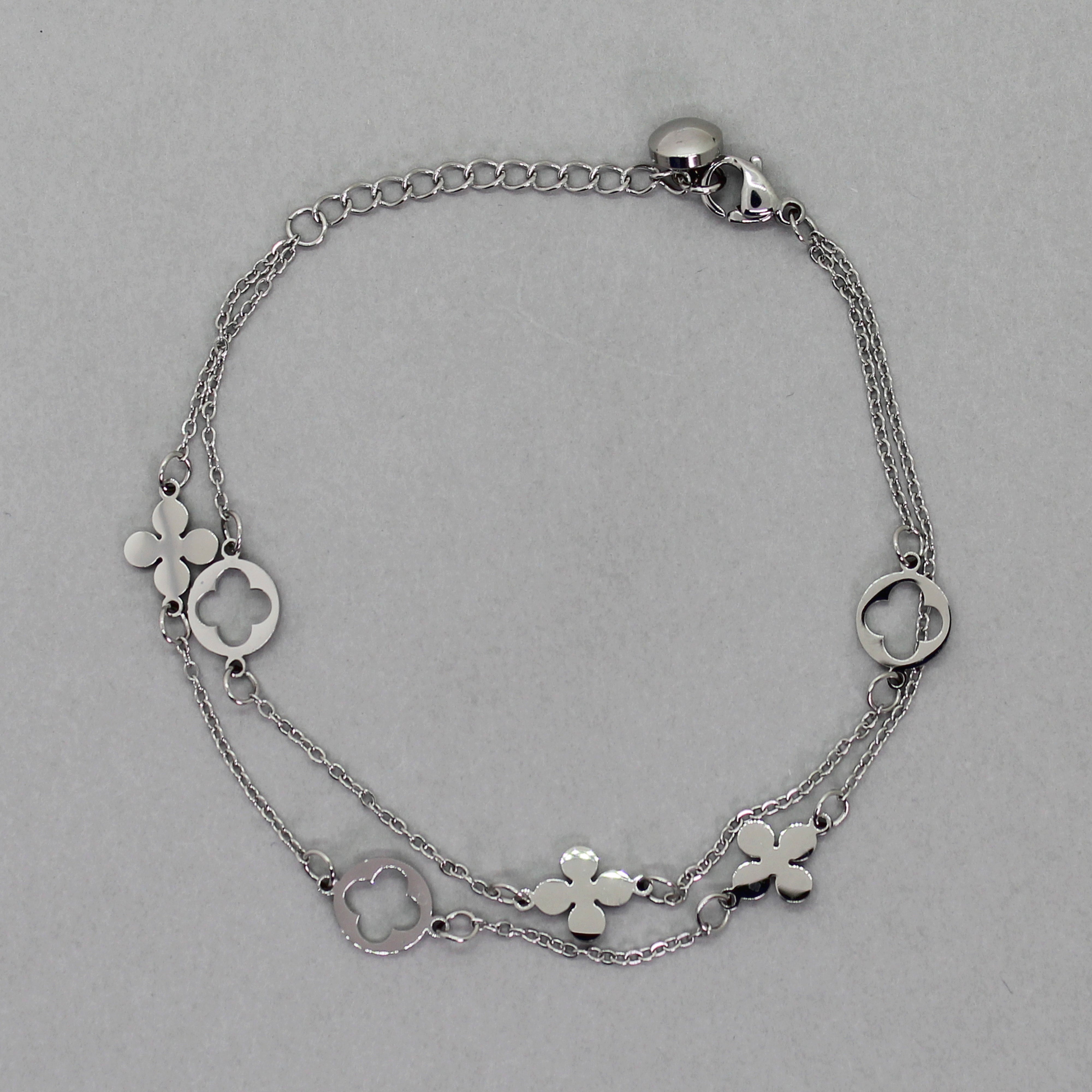 Brazalete silver doble cadena treboles