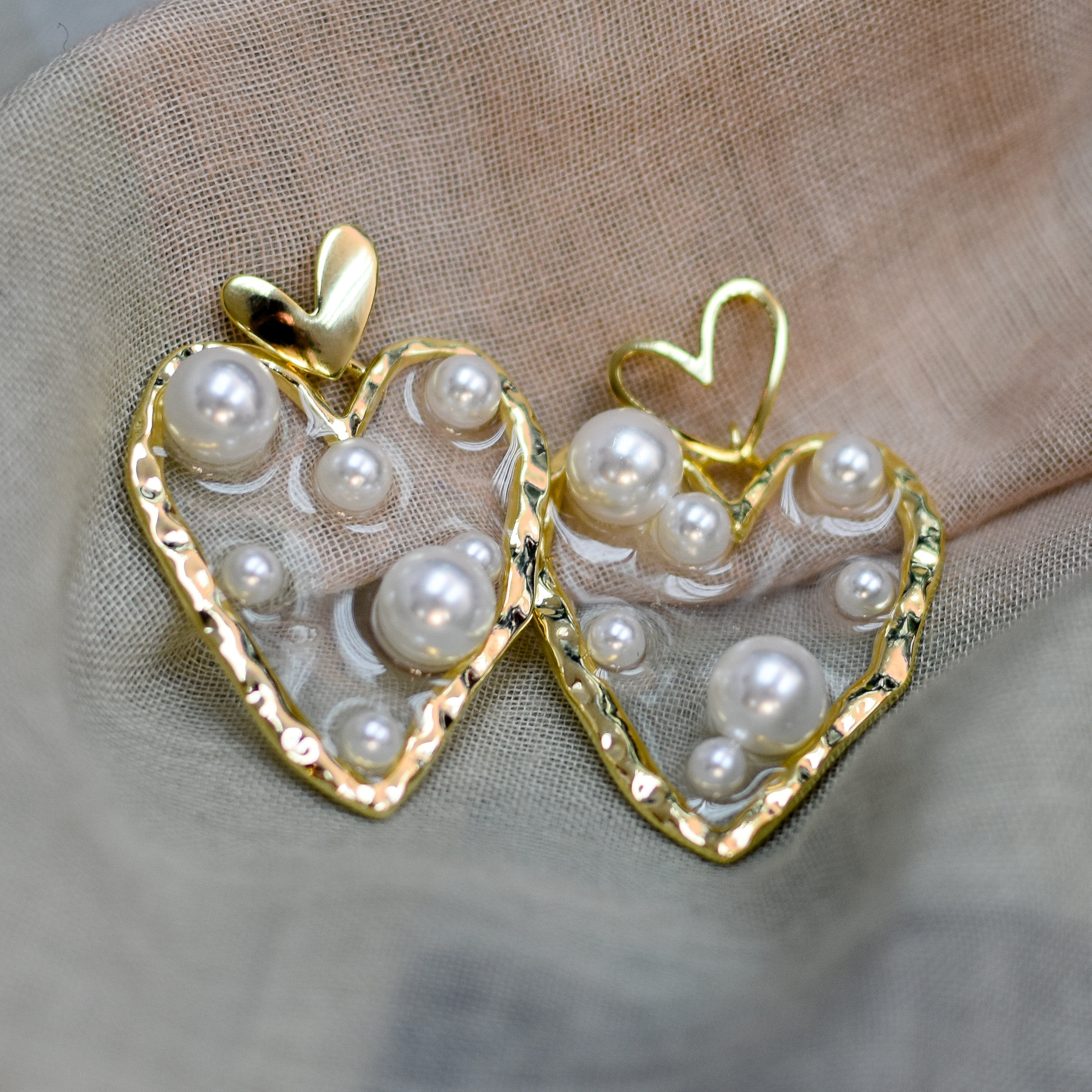 Pendientes corazón con perlas